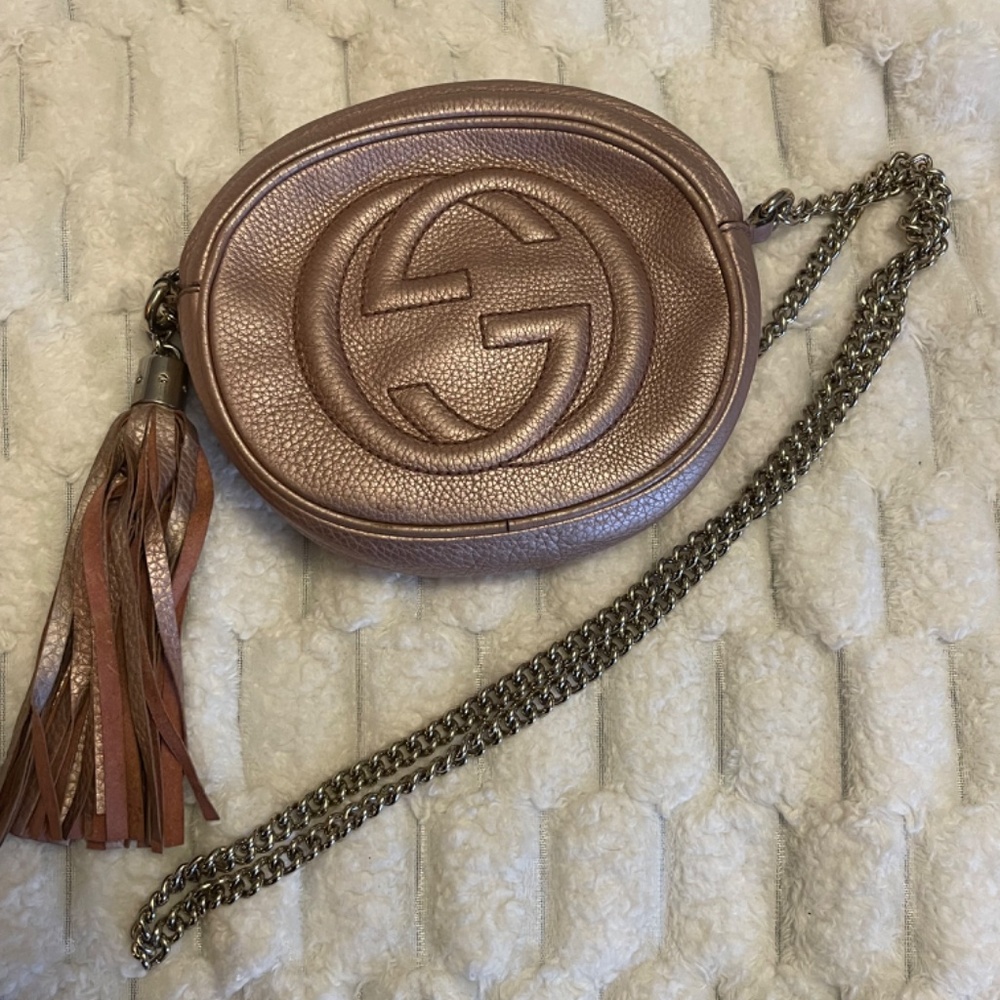 Gucci Soho Disco round Small Crossbody Bag - Metallic Rose Gold Authentic - Picture 2 of 12